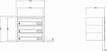 Leabox Briefkastenanlage Unterputz, Alu - Putzabdeckrahmen, waagerechte Kästen, Kastenformat 370x110x270mm, 3-teilig